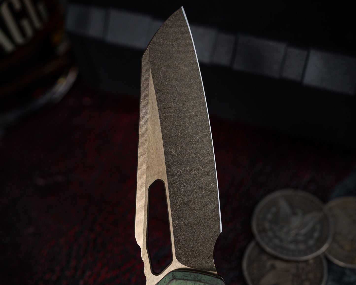 Microtech Marfione Select MSI Ram-LOK Manual Folder Bronzed Stonewash Finish 3.88" Antiqued Green