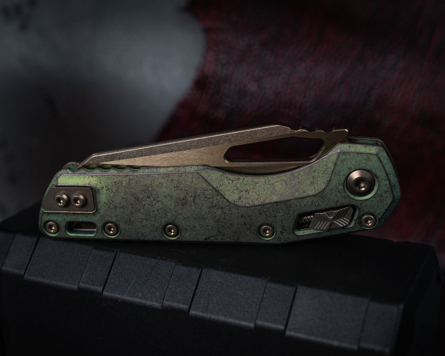 Microtech Marfione Select MSI Ram-LOK Manual Folder Bronzed Stonewash Finish 3.88" Antiqued Green