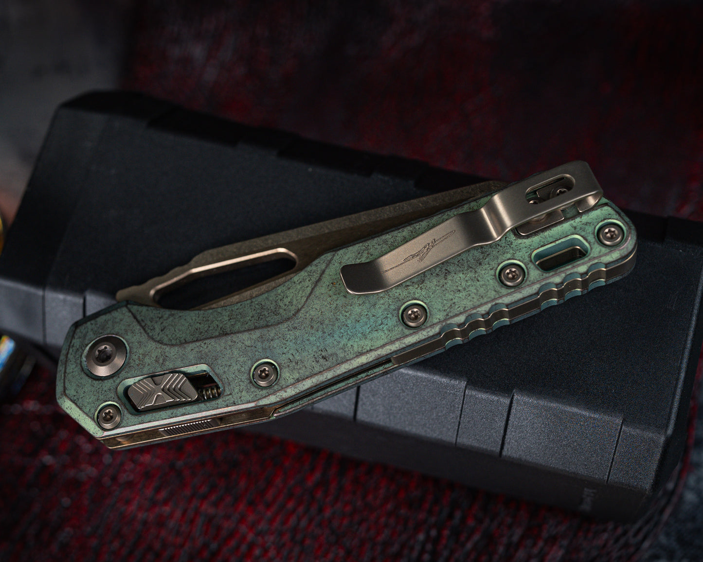 Microtech Marfione Select MSI Ram-LOK Manual Folder Bronzed Stonewash Finish 3.88" Antiqued Green