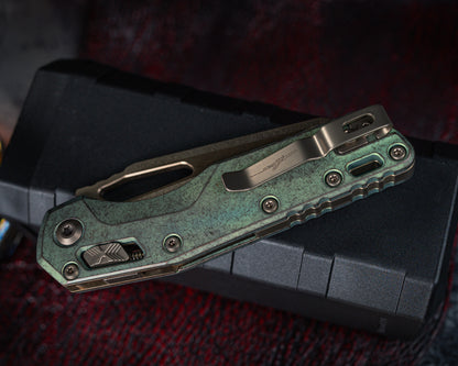 Microtech Marfione Select MSI Ram-LOK Manual Folder Bronzed Stonewash Finish 3.88" Antiqued Green