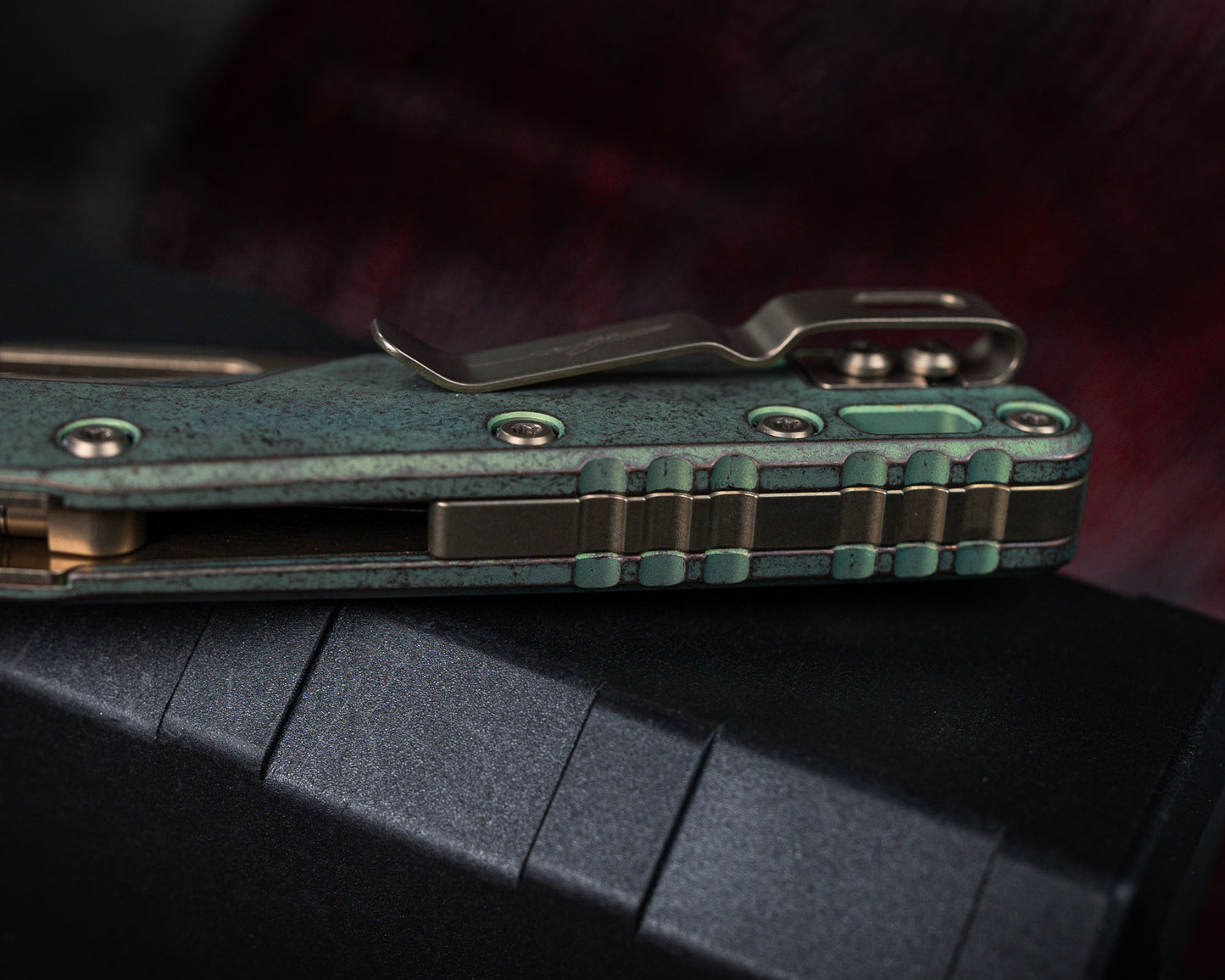 Microtech Marfione Select MSI Ram-LOK Manual Folder Bronzed Stonewash Finish 3.88" Antiqued Green