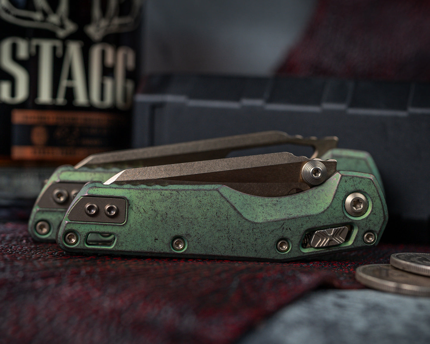 Microtech Marfione Select MSI Ram-LOK Manual Folder Bronzed Stonewash Finish 3.88" Antiqued Green