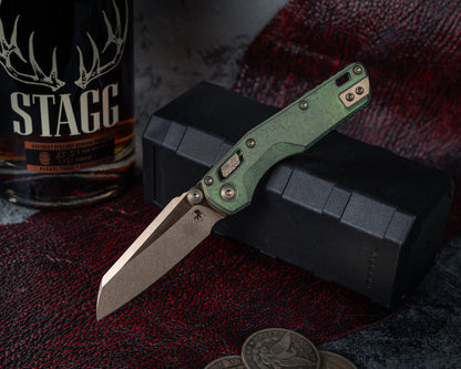 Microtech Marfione Select MSI Mini Ram-Lok Slab Side Antique Green Standard w/ Bronzed Titanium