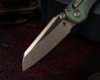 Microtech Marfione Select MSI Mini Ram-Lok Slab Side Antique Green Standard w/ Bronzed Titanium