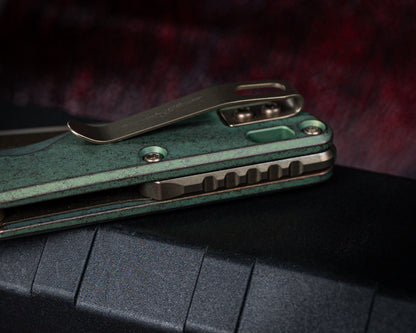 Microtech Marfione Select MSI Mini Ram-Lok Slab Side Antique Green Standard w/ Bronzed Titanium