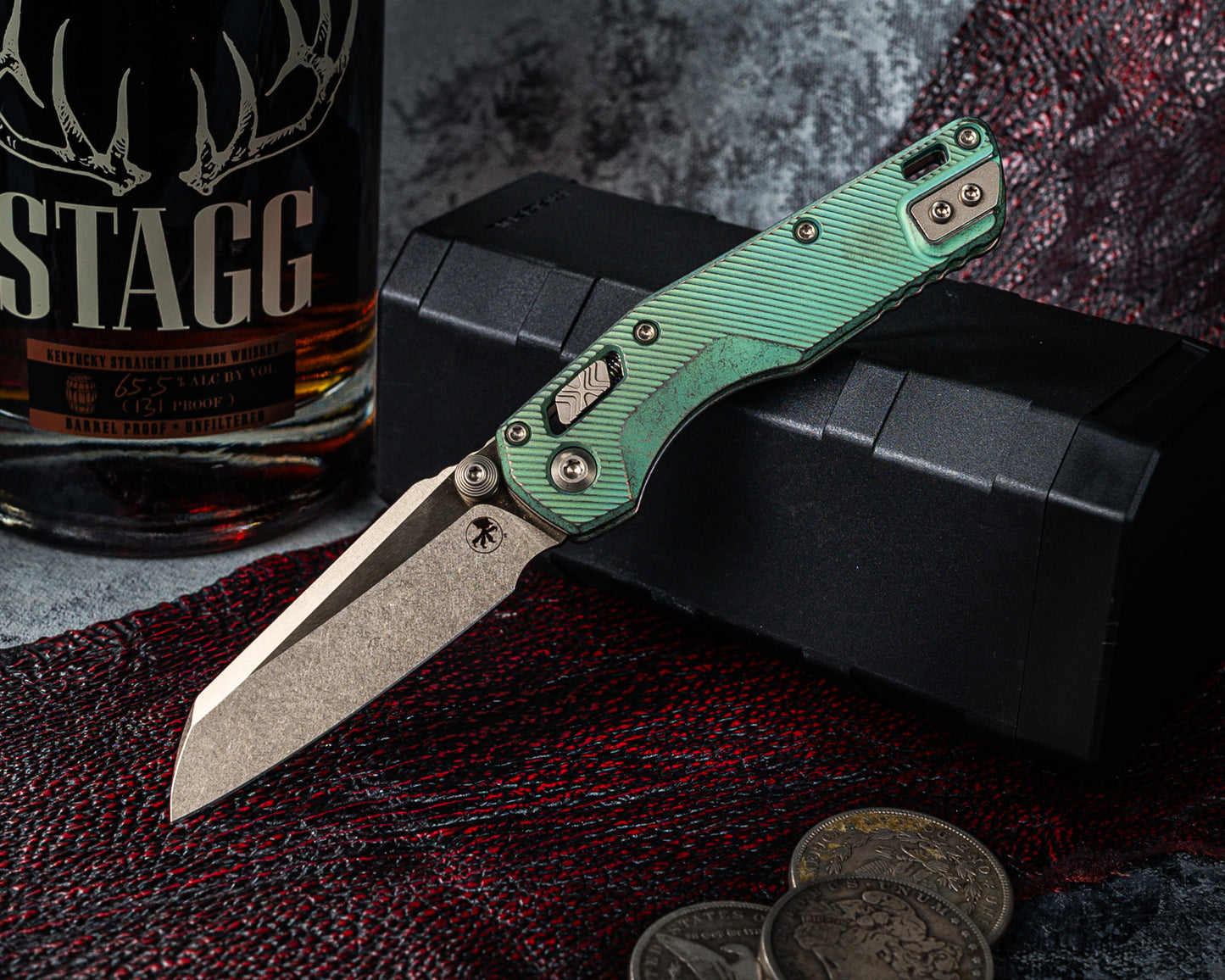 Microtech Marfione Select MSI Mini Ram-Lok Fluted Antique Green Standard w/ Bronzed Titanium