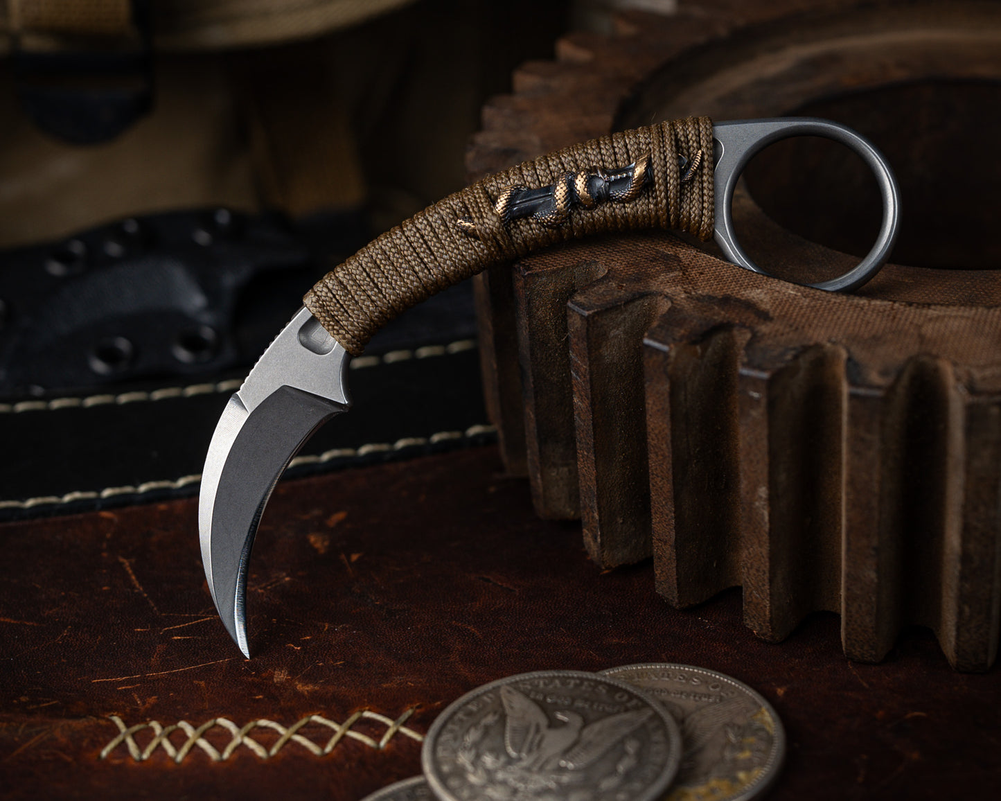Bastinelli x Marcaida Pika Chisel Ground Stonewash Custom Wrapped w/ Bronze Menuki Dagger Snake
