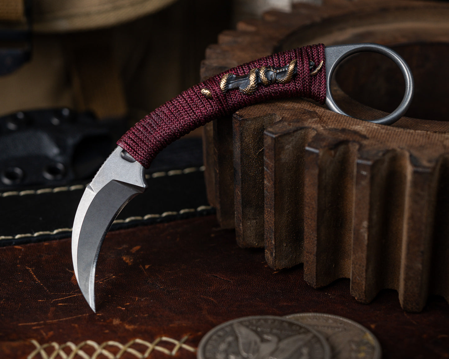 Bastinelli x Marcaida Pika Chisel Ground Stonewash Custom Wrapped w/ Bronze Menuki Dagger Snake