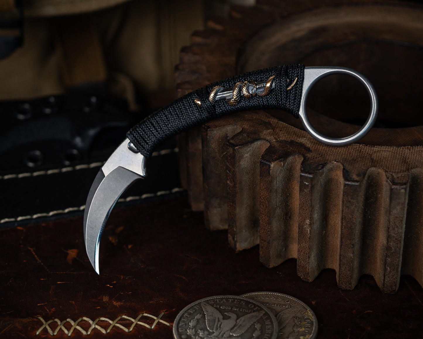 Bastinelli x Marcaida Pika Chisel Ground Stonewash Custom Wrapped w/ Bronze Menuki Dagger Snake