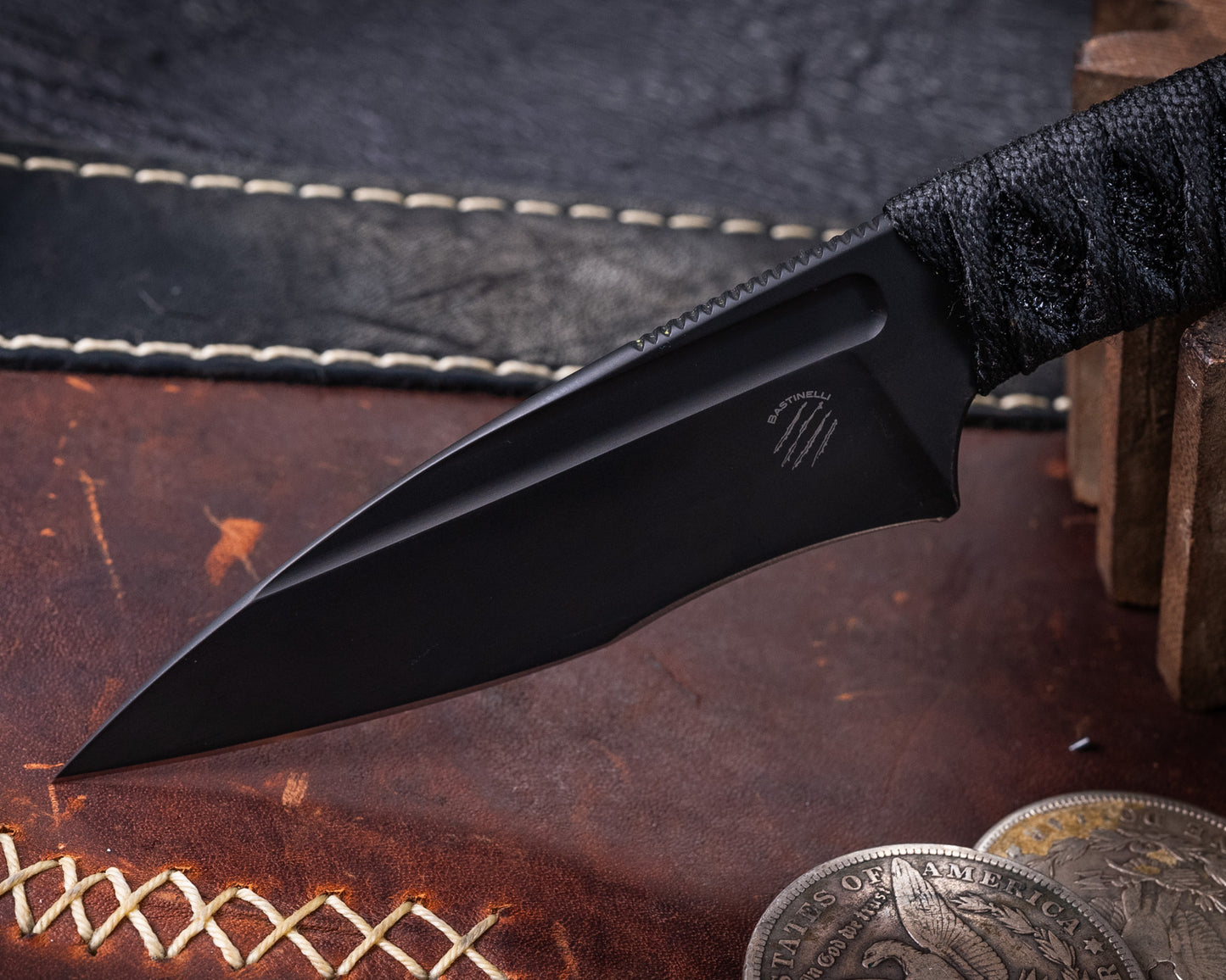 Bastinelli SIN Black PVD Fixed Blade w/ Custom Tsuka Wrap