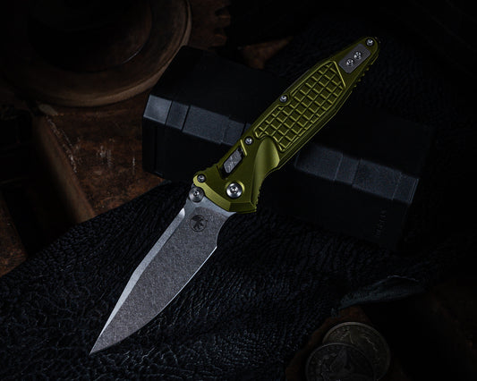 Microtech Socom Ram-Lok S/E Apocalyptic Frag Aluminium OD Green