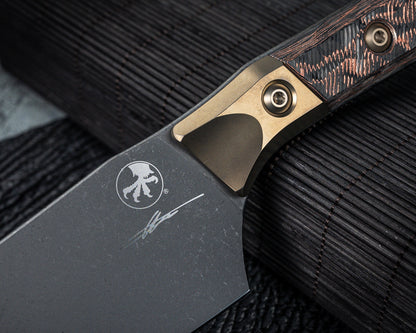Microtech 6" Santoku Knife DLC Standard Titanium Bolster Live Wire Carbon Fiber Signature Series