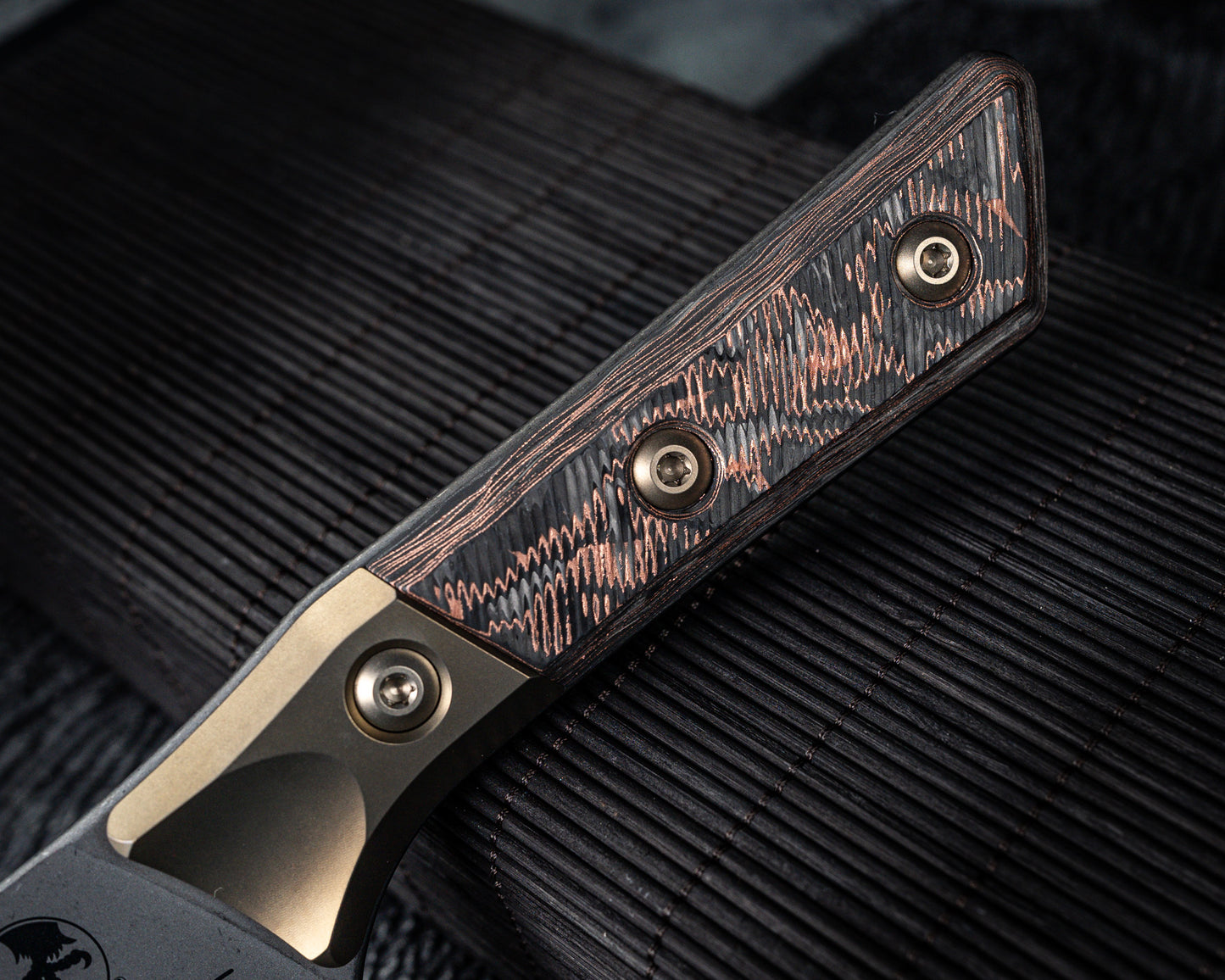 Microtech 6" Santoku Knife DLC Standard Titanium Bolster Live Wire Carbon Fiber Signature Series
