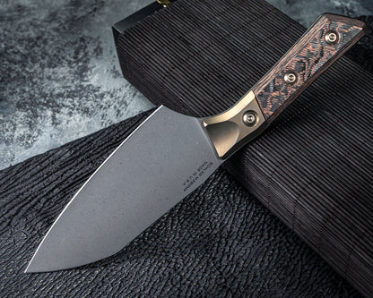 Microtech 6" Santoku Knife DLC Standard Titanium Bolster Live Wire Carbon Fiber Signature Series