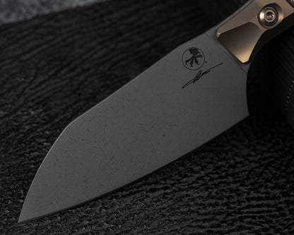 Microtech 4.2" Santoku Knife DLC Standard Titanium Bolster Live Wire Carbon Fiber Signature Series