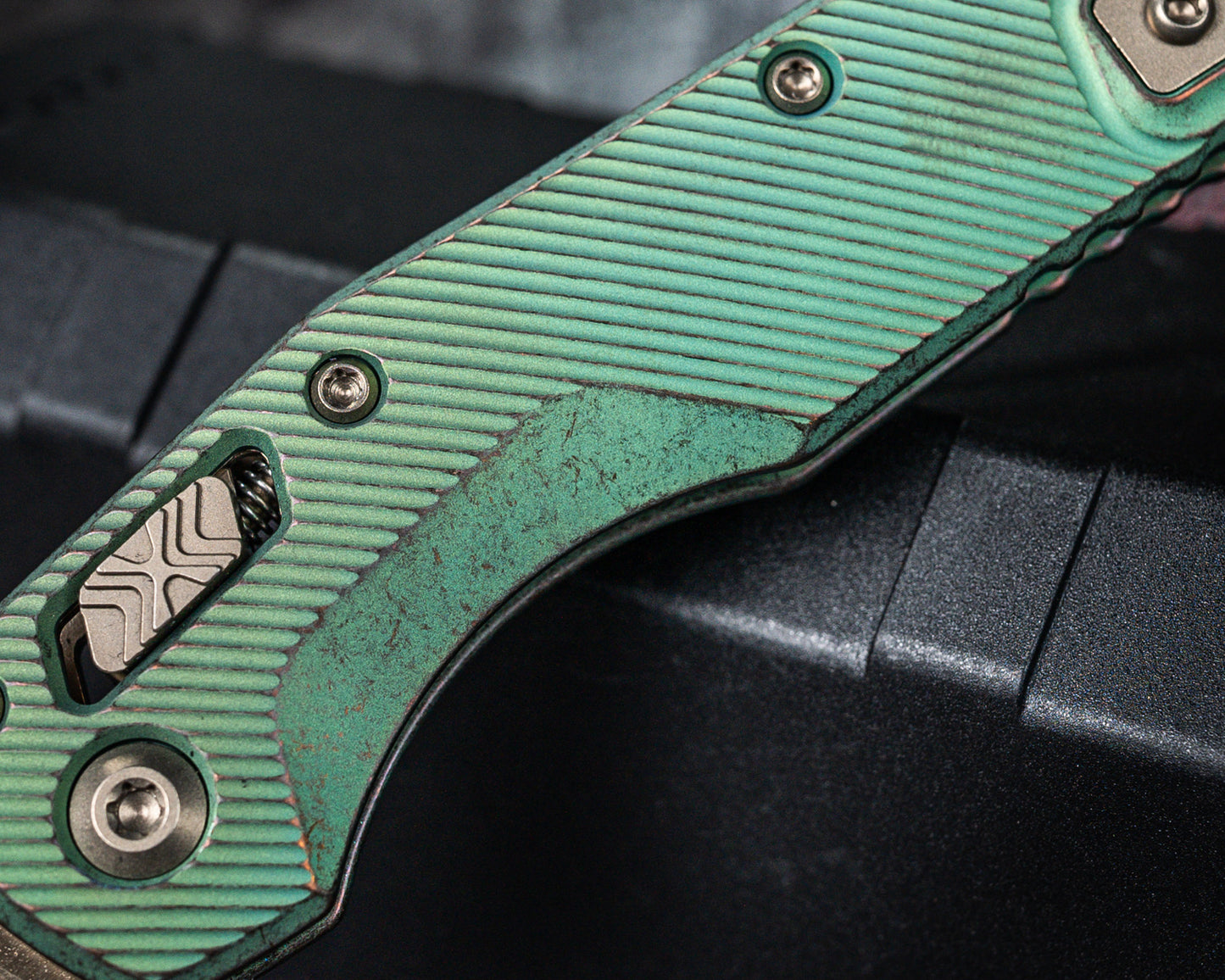 Microtech Marfione Select MSI Mini Ram-Lok Fluted Antique Green Standard w/ Bronzed Titanium