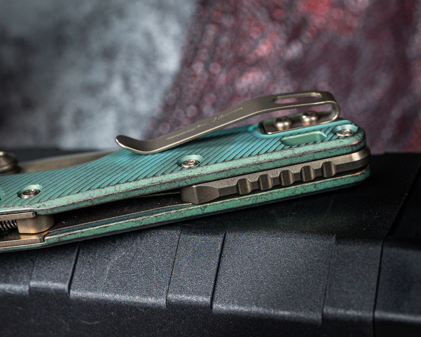 Microtech Marfione Select MSI Mini Ram-Lok Fluted Antique Green Standard w/ Bronzed Titanium