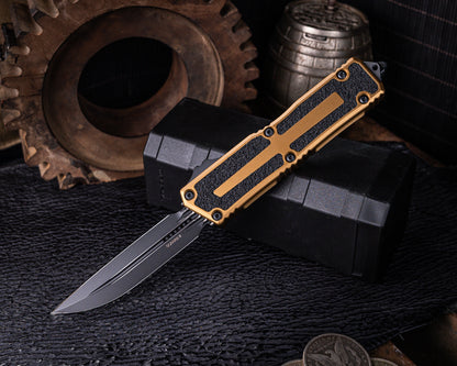 Microtech Scarab II D/E Gen III Double Edge Drop Point Black Standard Tan