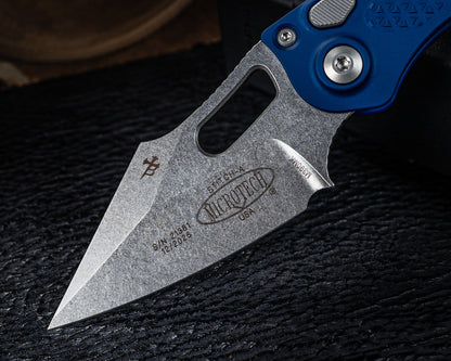Microtech Stitch Auto Navy Single Edge Stonewash 3.75" Blade