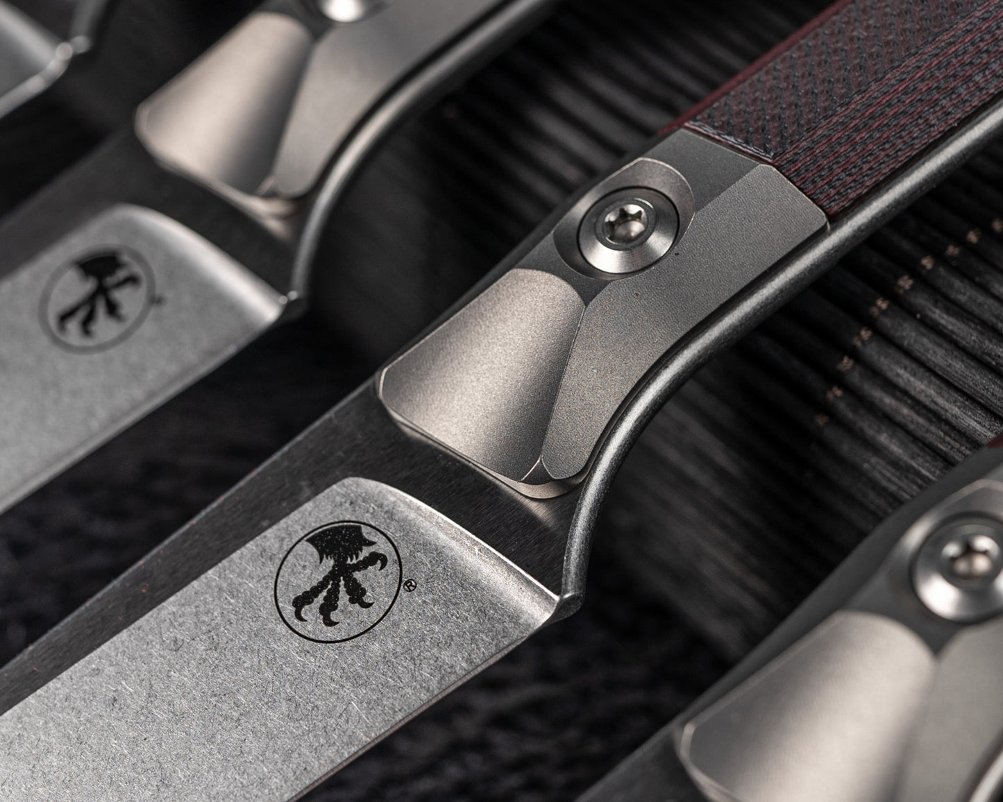 Microtech Knives Steak Knife Set Stonewash Ti Bolster 4.5" Black Cherry G-10 M390