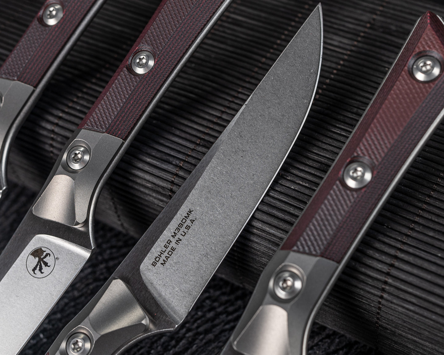 Microtech Knives Steak Knife Set Stonewash Ti Bolster 4.5" Black Cherry G-10 M390