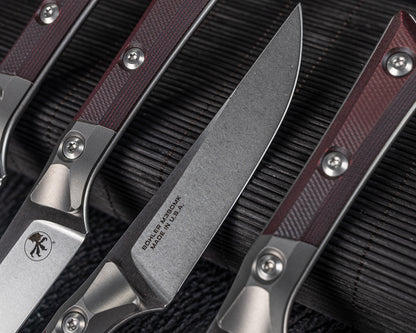 Microtech Knives Steak Knife Set Stonewash Ti Bolster 4.5" Black Cherry G-10 M390