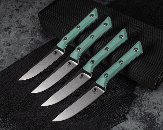 Microtech Knives Steak Knife Set Stonewash 4.5" Caribbean Blue G-10 M390