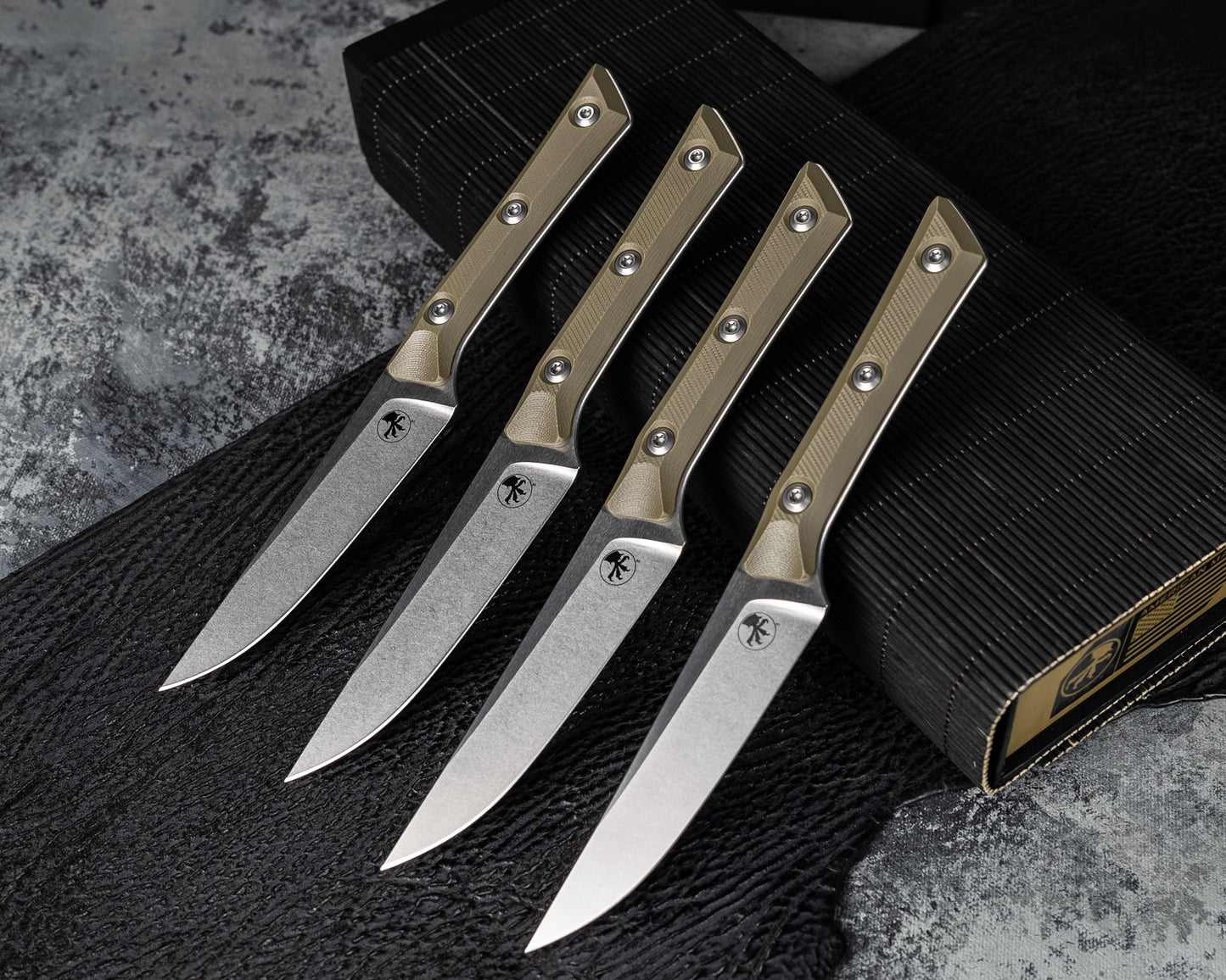 Microtech Knives Steak Knife Set Stonewash Standard 4.5" OD Green G-10 M390
