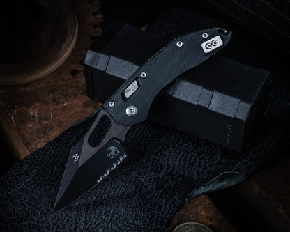 Stitch Ram-Lok Fluted G-10 Painted Black Partial Serrated 3.75" Blade