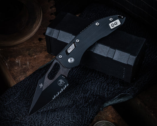 Stitch Ram-Lok Fluted G-10 Painted Black Partial Serrated 3.75" Blade