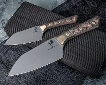 Microtech 6" Santoku Knife DLC Standard Titanium Bolster Live Wire Carbon Fiber Signature Series