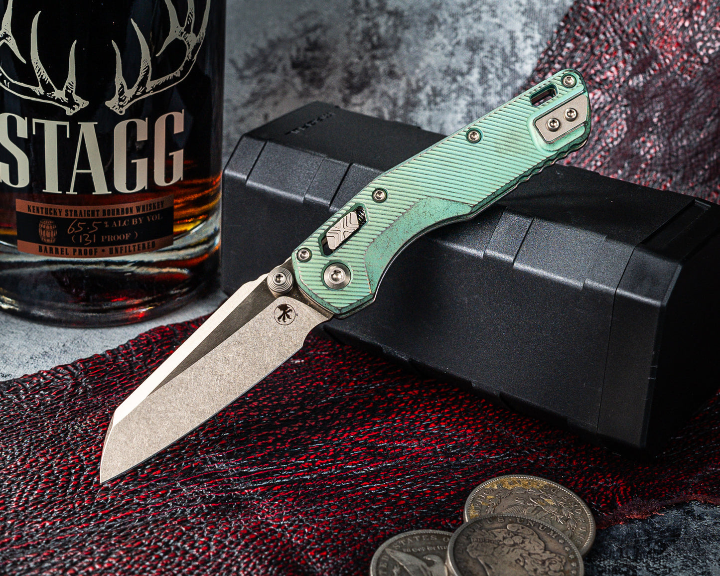 Microtech Marfione Select MSI Mini Ram-Lok Fluted Antique Green Standard w/ Bronzed Titanium