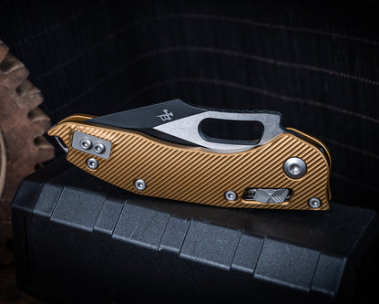 Stitch Ram-Lok Black Full Serrated Fluted Tan 3.75" Blade