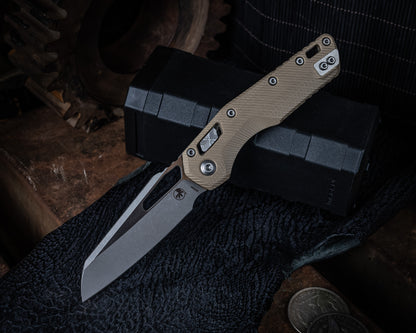 Microtech MSI Ram-LOK Manual Folder Fluted Tan G10 3.75" Apocalyptic Stonewash
