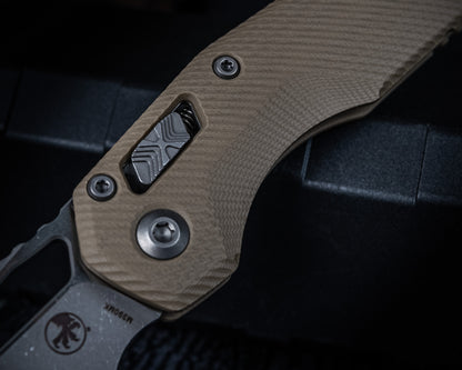Microtech MSI Ram-LOK Manual Folder Fluted Tan G10 3.75" Apocalyptic Stonewash