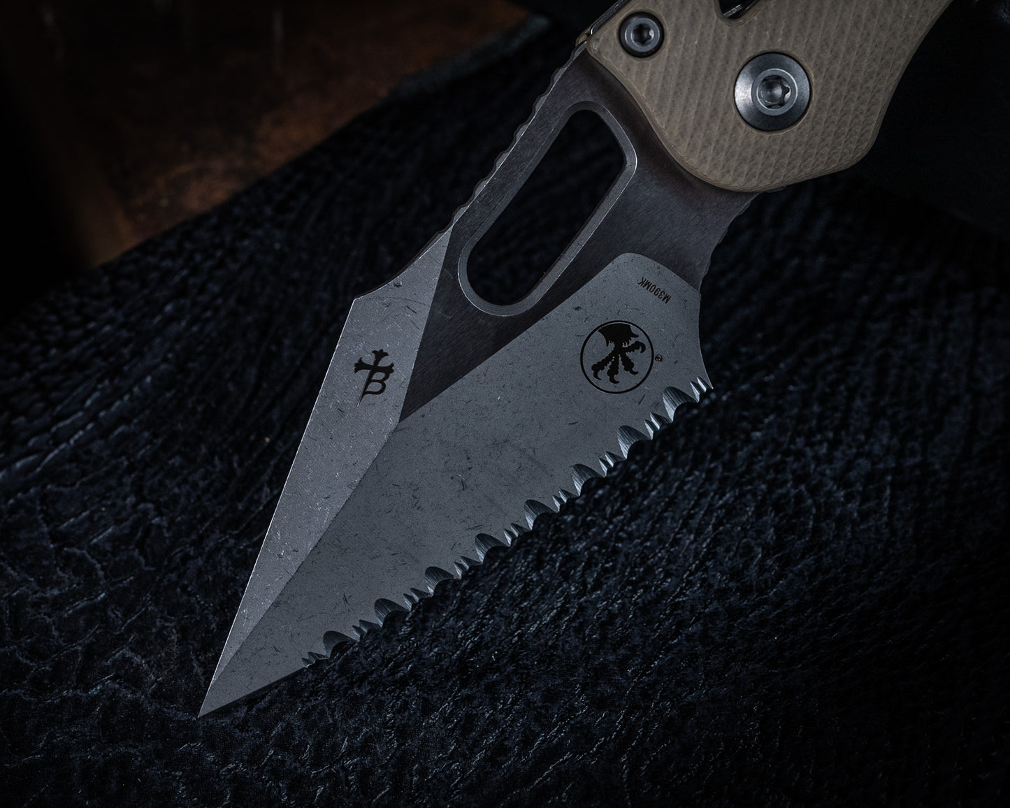 Stitch Ram-Lok Apocalyptic Fluted G-10 Tan Full Serrate 3.75" Blade